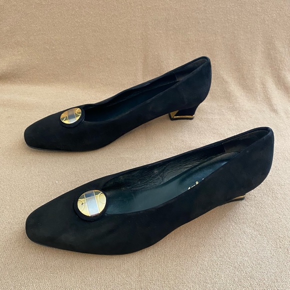 CLASSIC EL CORTE INGLES PUMPS SHOES ALMOND TOE BLOCK HEEL BLACK SUEDE 40 EU/9-D - Picture 5 of 12